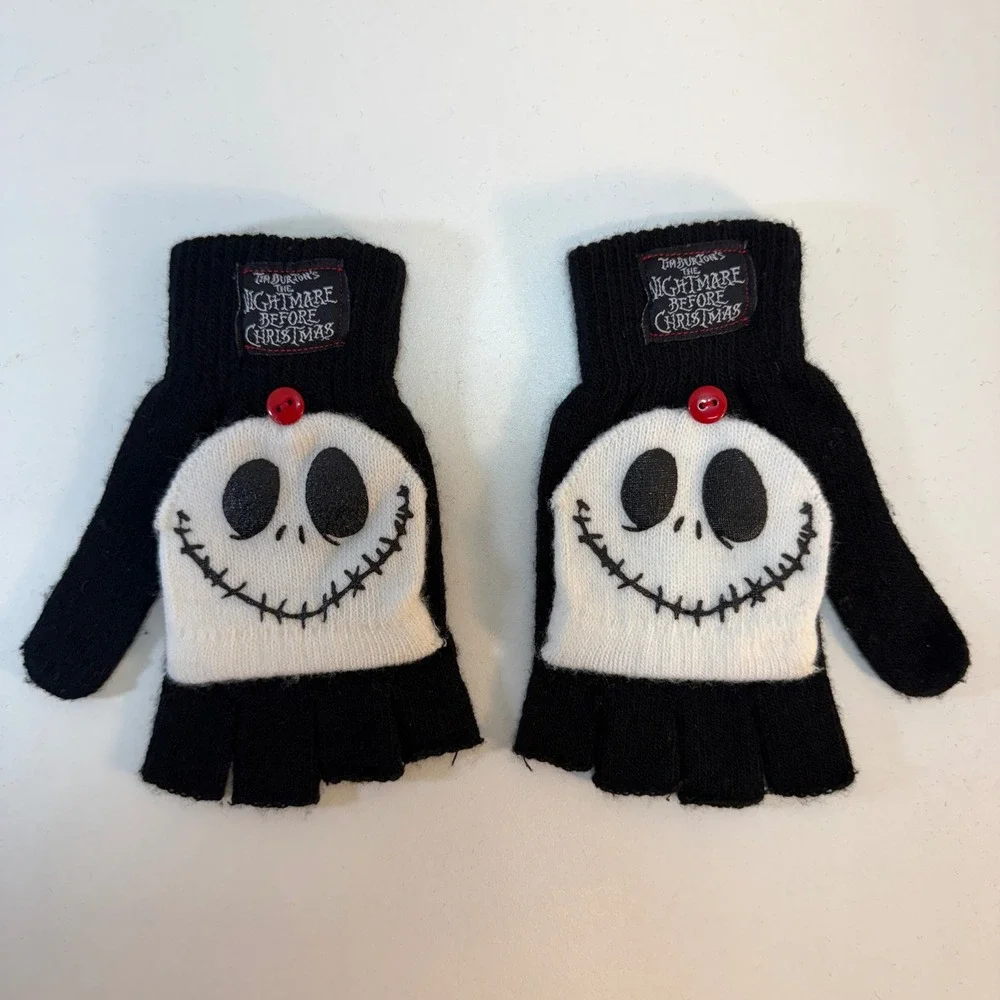 Disney Nightmare Before Christmas Gloves OS Black Jack Skellington Glittens